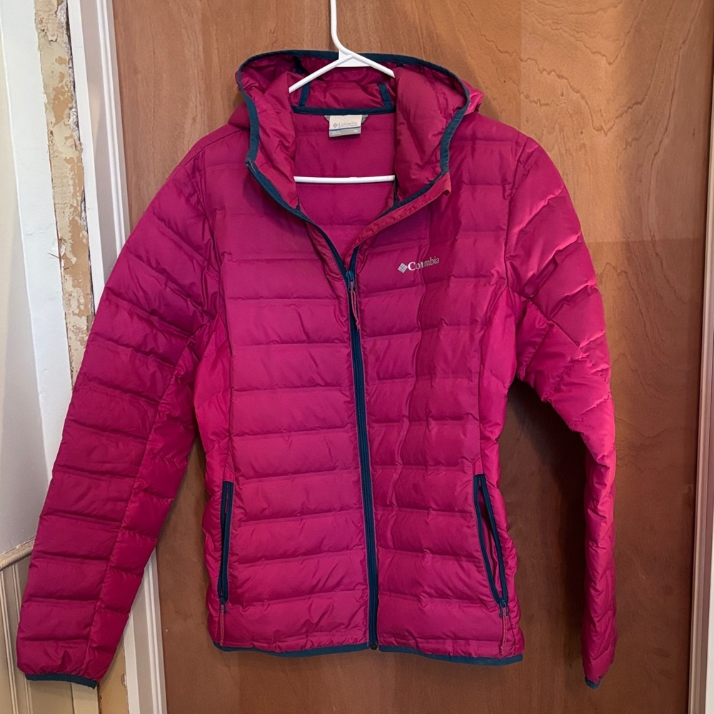Columbia Fuchsia Puffer Jacket with Navy Accents